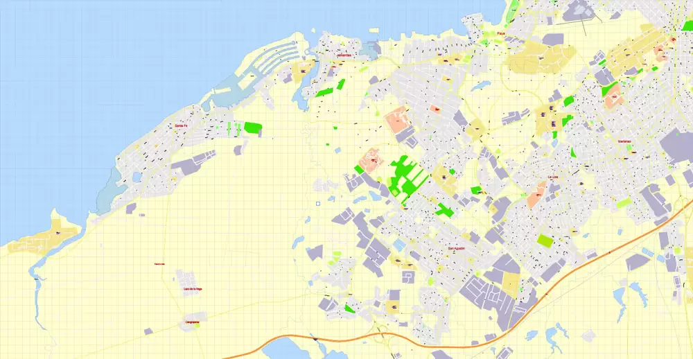 Havana PDF Map, Cuba, exact vector street G-View Plan City Level 17 (100 meters scale) map, V.14.02. fully editable, Adobe PDF
