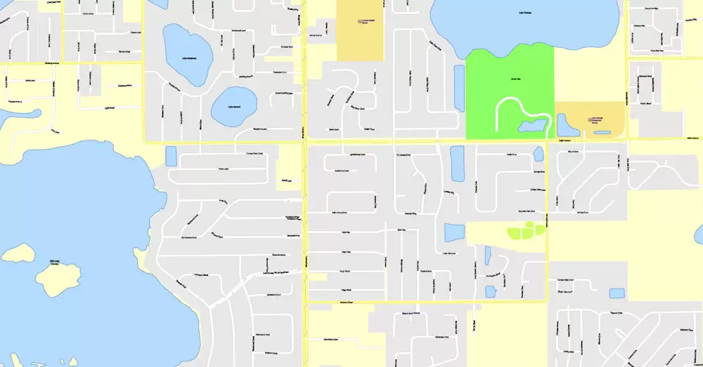 Printable Map Orlando Grande, Florida, US, exact vector street G-View Plan City Level 17 (100 meters scale) map, fully editable, Adobe Illustrator