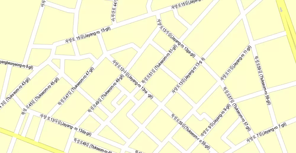 Printable Map Seoul, South Korea, exact vector street G-View Plan City Level 17 (100 meters scale) map, V.06.02. fully editable, Adobe Illustrator