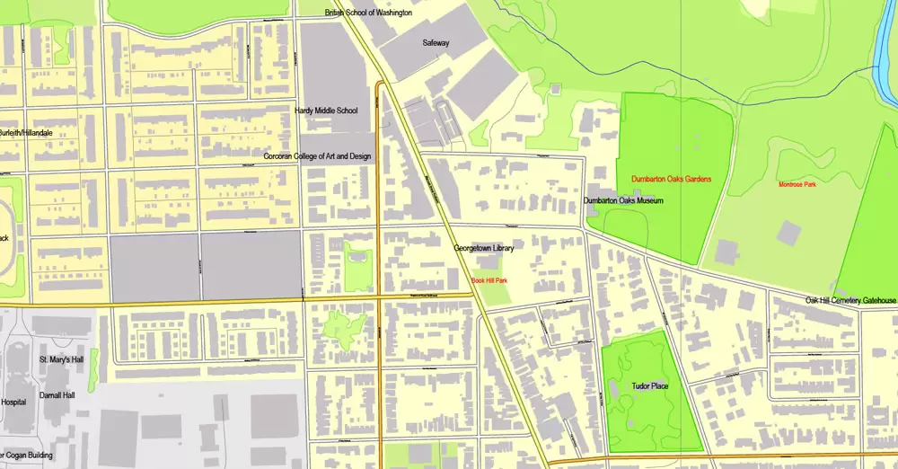 Printable Map Washington DC, US, exact vector street City Plan Layered map, V.12. fully editable, Adobe Illustrator
