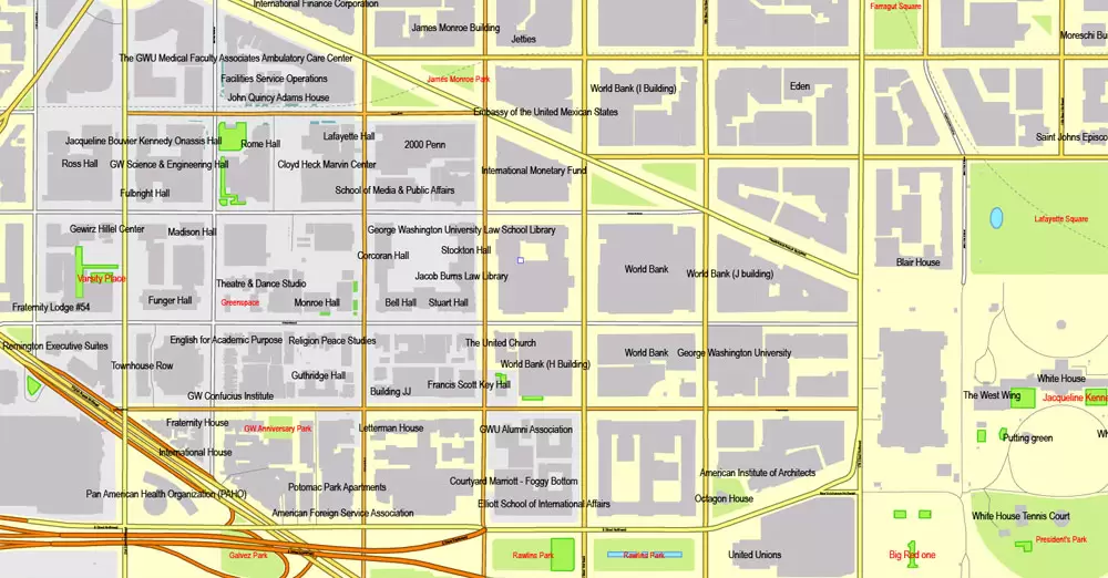 Printable Map Washington DC, US, exact vector street City Plan Layered map, V.12. fully editable, Adobe Illustrator