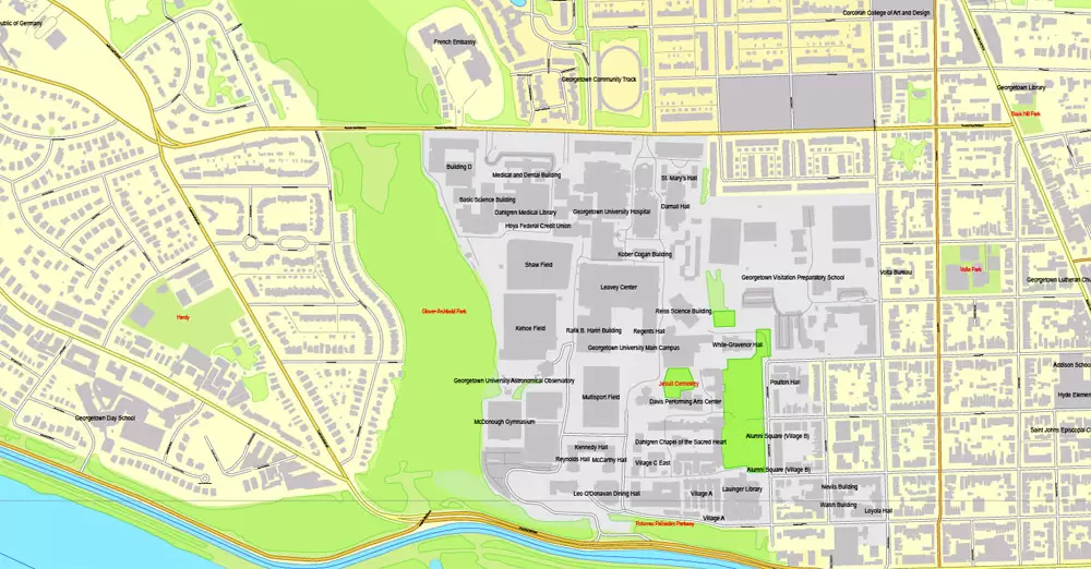 Printable Map Washington DC, US, exact vector street City Plan Layered map, V.12. fully editable, Adobe Illustrator