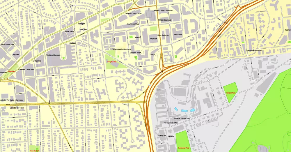 Printable Map Washington DC, US, exact vector street City Plan Layered map, V.12. fully editable, Adobe Illustrator