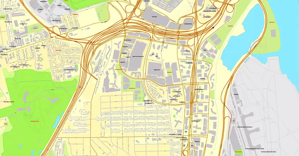 Printable Map Washington DC, US, exact vector street City Plan Layered map, V.12. fully editable, Adobe Illustrator