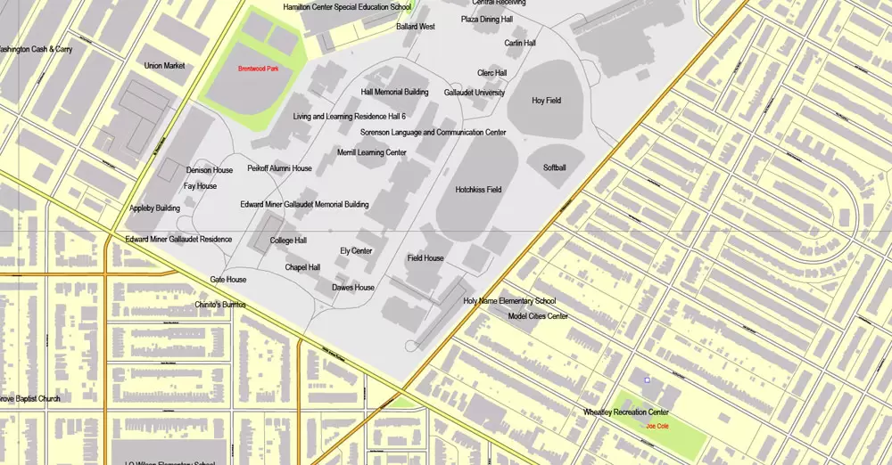 Printable Map Washington DC, US, exact vector street City Plan Layered map, V.12. fully editable, Adobe Illustrator