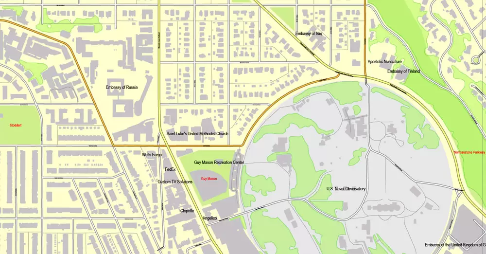Printable Map Washington DC, US, exact vector street City Plan Layered map, V.12. fully editable, Adobe Illustrator