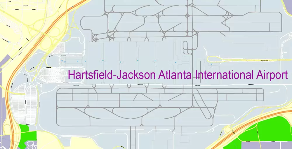 Printable Map Atlanta, Georgia, US, exact vector Map street G-View City Plan Level 17 (100 meters scale) full editable, Adobe Illustrator