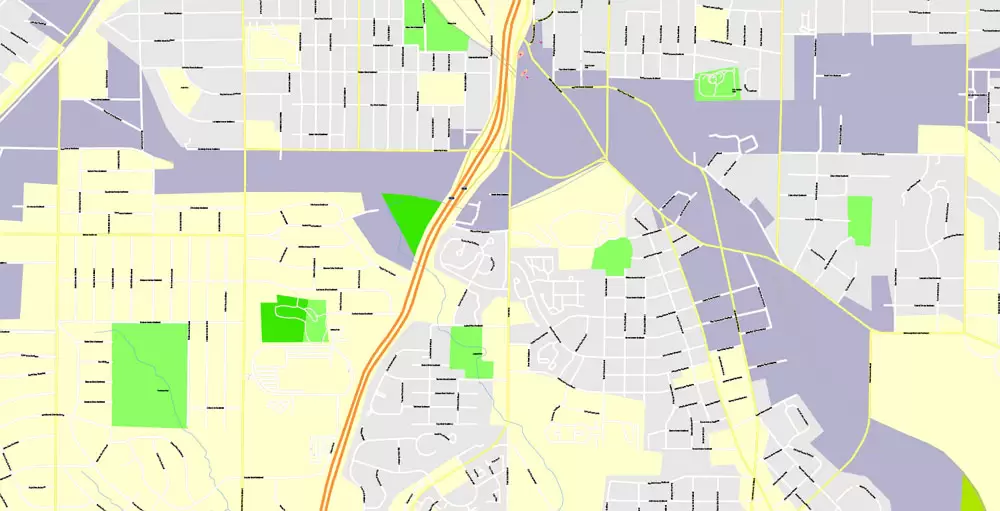 Printable Map Atlanta, Georgia, US, exact vector Map street G-View City Plan Level 17 (100 meters scale) full editable, Adobe Illustrator
