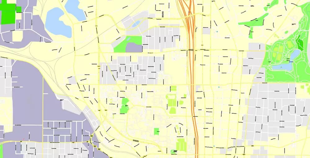 Printable Map Atlanta, Georgia, US, exact vector Map street G-View City Plan Level 17 (100 meters scale) full editable, Adobe Illustrator