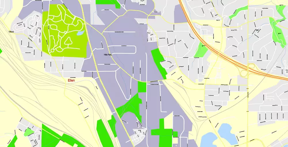 Printable Map Atlanta, Georgia, US, exact vector Map street G-View City Plan Level 17 (100 meters scale) full editable, Adobe Illustrator
