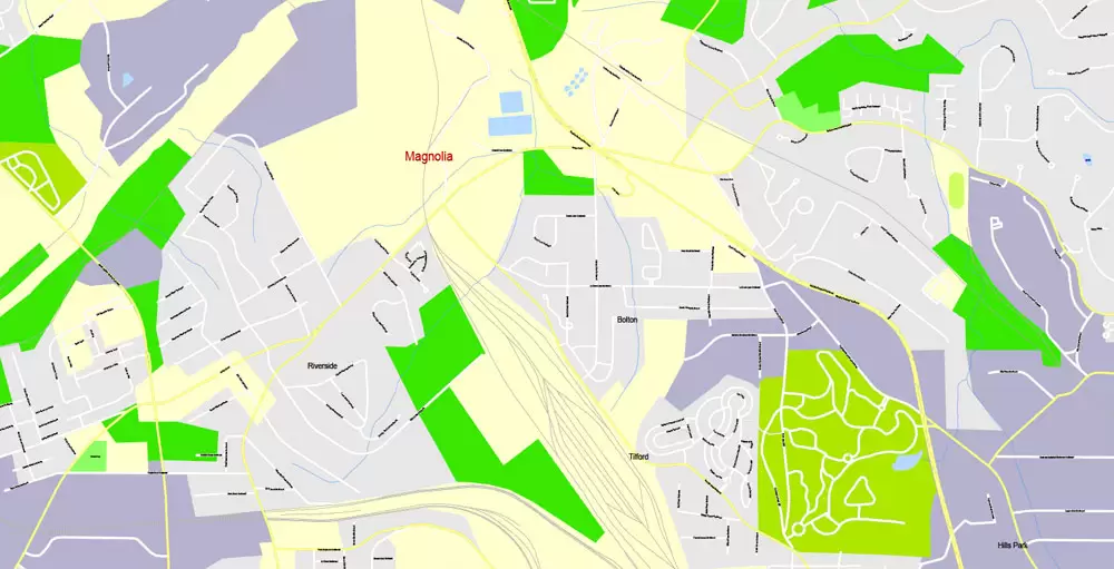 Printable Map Atlanta, Georgia, US, exact vector Map street G-View City Plan Level 17 (100 meters scale) full editable, Adobe Illustrator
