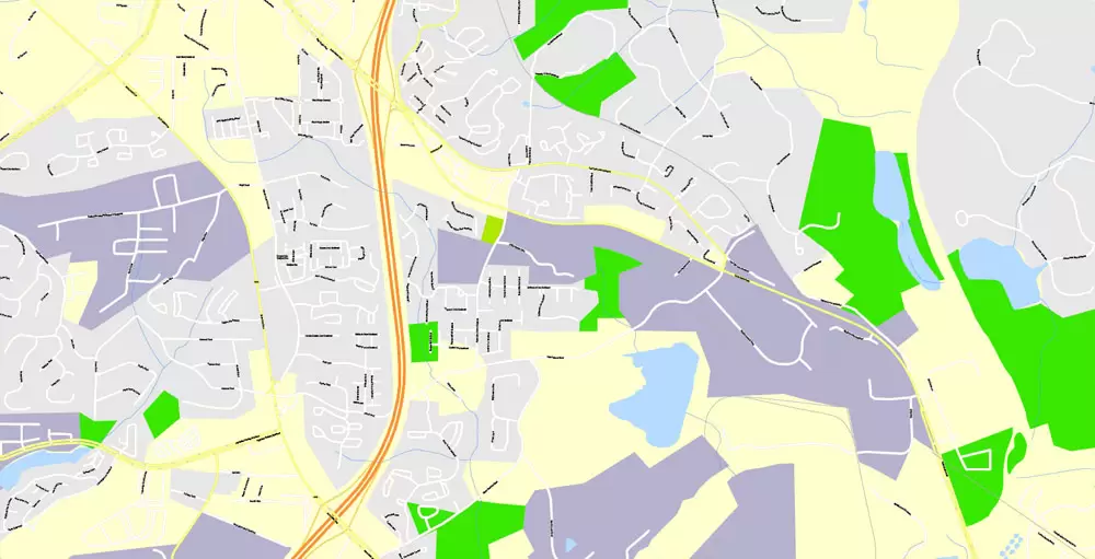 Printable Map Atlanta, Georgia, US, exact vector Map street G-View City Plan Level 17 (100 meters scale) full editable, Adobe Illustrator