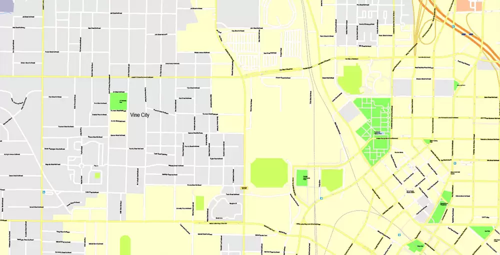 Printable Map Atlanta, Georgia, US, exact vector Map street G-View City Plan Level 17 (100 meters scale) full editable, Adobe Illustrator