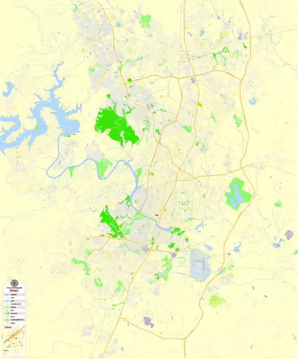 Austin Texas US Printable exact vector Map street G-View City Plan Level 17 (100 meters scale)  full editable, Adobe Illustrator