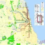Printable Map Chicago, Illinois, US, exact vector Map street G-View City Plan Level 17 (100 meters scale) full editable, Adobe Illustrator
