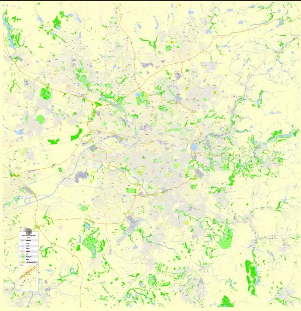 Printable Map Manchester, England, exact vector street map City Plan G-View Level 17 (100 m scale), fully editable, Adobe Illustrator