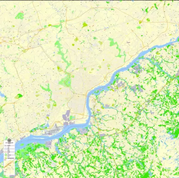 Printable Map Philadelphia, Pennsylvania, US, exact vector Map street G-View Plan V.7.2017 full editable, Adobe Illustrator, full vector, scalable, editable text format street names, 24 mb ZIP