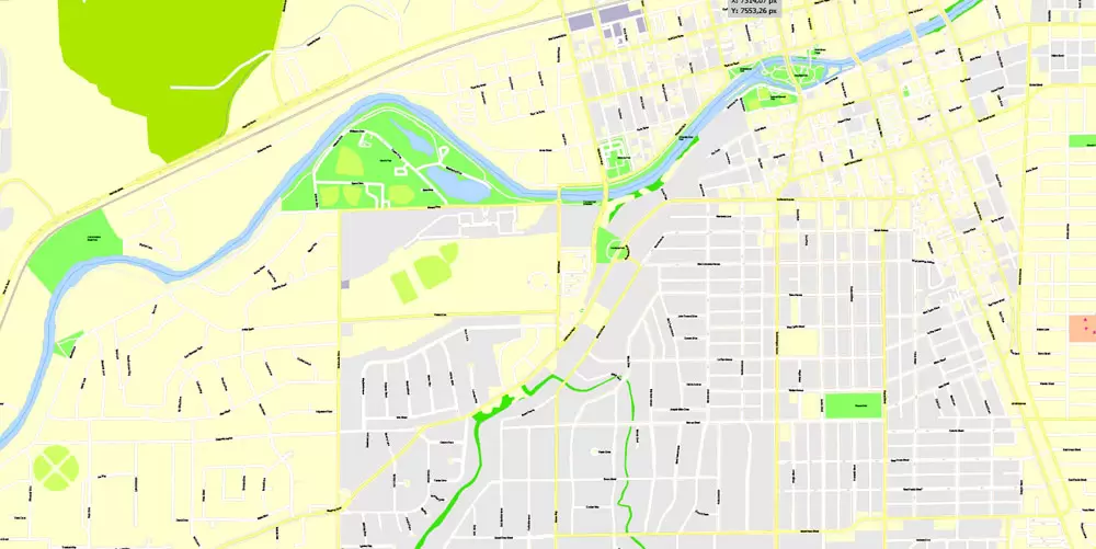 Printable Map Reno, Nevada, US, exact vector Map street G-View City Plan Level 17 (100 meters scale) full editable, Adobe Illustrator