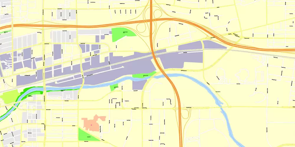 Printable Map Reno, Nevada, US, exact vector Map street G-View City Plan Level 17 (100 meters scale) full editable, Adobe Illustrator