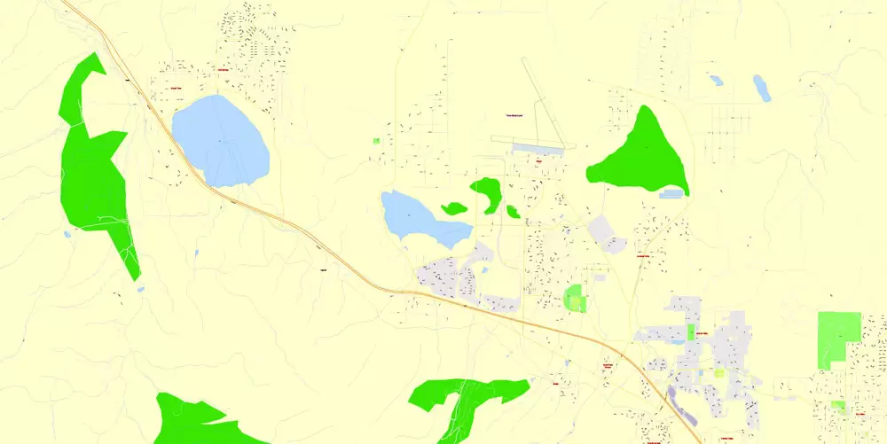 Printable Map Reno, Nevada, US, exact vector Map street G-View City Plan Level 17 (100 meters scale) full editable, Adobe Illustrator