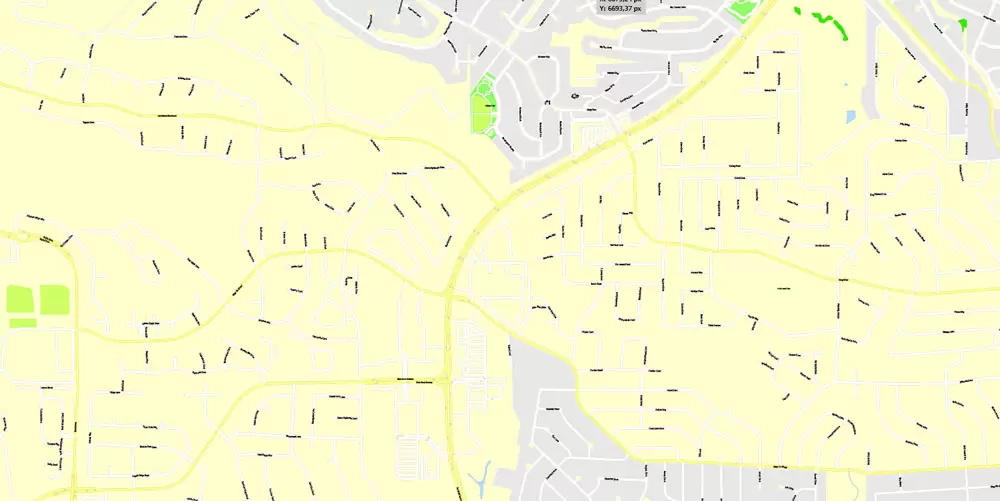 Printable Map Reno, Nevada, US, exact vector Map street G-View City Plan Level 17 (100 meters scale) full editable, Adobe Illustrator