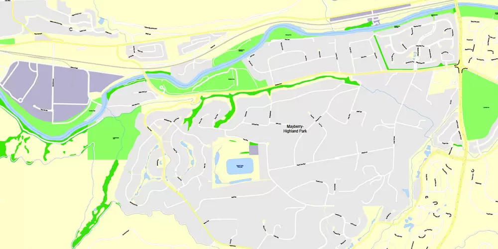 Printable Map Reno, Nevada, US, exact vector Map street G-View City Plan Level 17 (100 meters scale) full editable, Adobe Illustrator