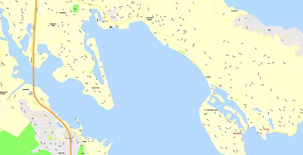 Printable Map San Francisco, California, US, exact vector Map street G-View City Plan Level 17 (100 meters scale) full editable, Adobe Illustrator