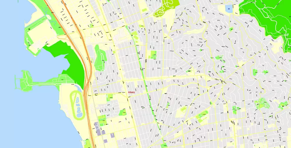 Printable Map San Francisco, California, US, exact vector Map street G-View City Plan Level 17 (100 meters scale) full editable, Adobe Illustrator