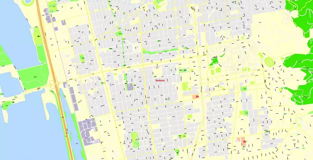 Printable Map San Francisco, California, US, exact vector Map street G-View City Plan Level 17 (100 meters scale) full editable, Adobe Illustrator