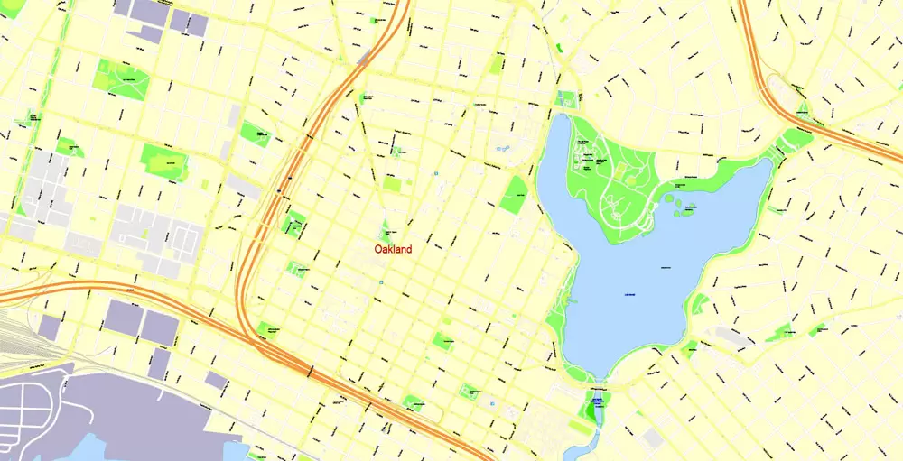 Printable Map San Francisco, California, US, exact vector Map street G-View City Plan Level 17 (100 meters scale) full editable, Adobe Illustrator