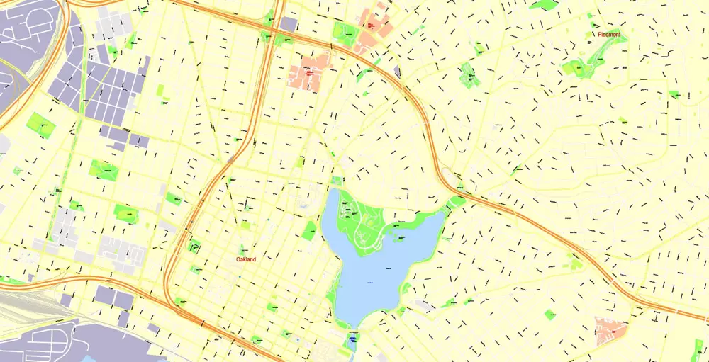 Printable Map San Francisco, California, US, exact vector Map street G-View City Plan Level 17 (100 meters scale) full editable, Adobe Illustrator