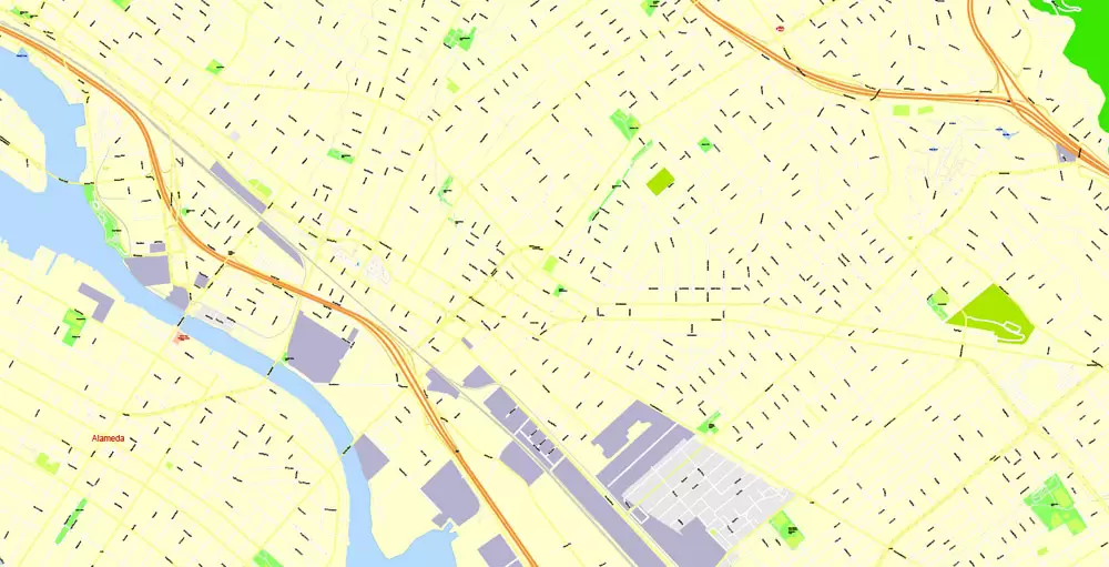 Printable Map San Francisco, California, US, exact vector Map street G-View City Plan Level 17 (100 meters scale) full editable, Adobe Illustrator