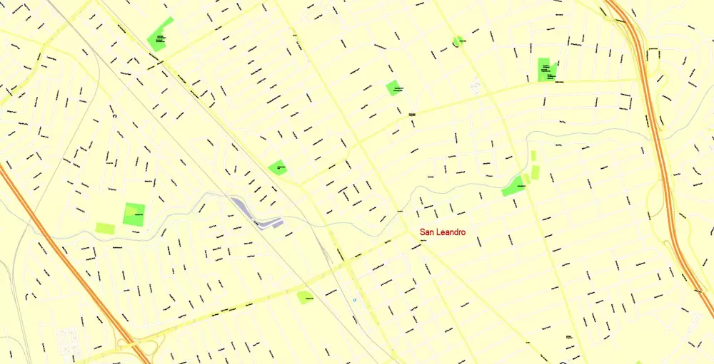 Printable Map San Francisco, California, US, exact vector Map street G-View City Plan Level 17 (100 meters scale) full editable, Adobe Illustrator