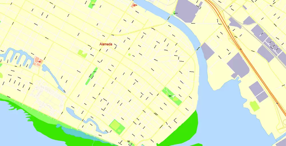 Printable Map San Francisco, California, US, exact vector Map street G-View City Plan Level 17 (100 meters scale) full editable, Adobe Illustrator