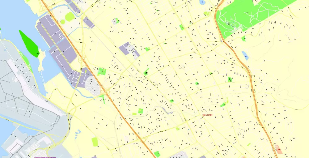 Printable Map San Francisco, California, US, exact vector Map street G-View City Plan Level 17 (100 meters scale) full editable, Adobe Illustrator