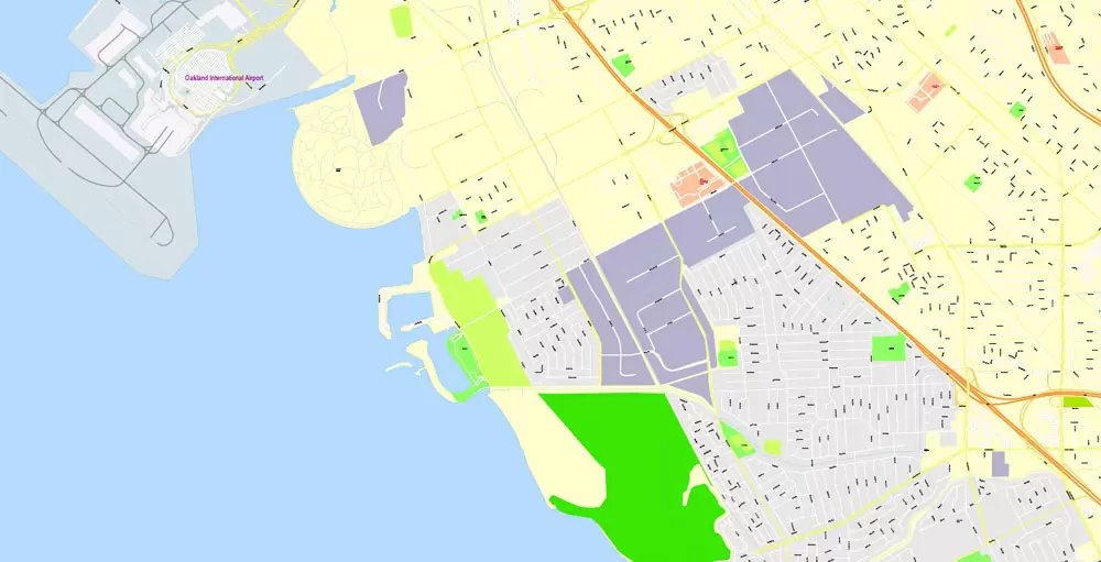 Printable Map San Francisco, California, US, exact vector Map street G-View City Plan Level 17 (100 meters scale) full editable, Adobe Illustrator