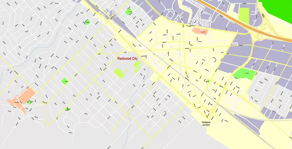 Printable Map San Francisco, California, US, exact vector Map street G-View City Plan Level 17 (100 meters scale) full editable, Adobe Illustrator