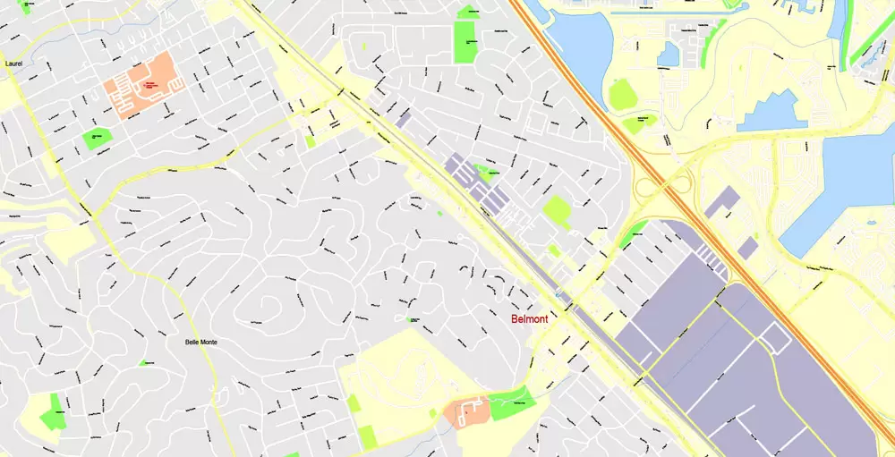 Printable Map San Francisco, California, US, exact vector Map street G-View City Plan Level 17 (100 meters scale) full editable, Adobe Illustrator