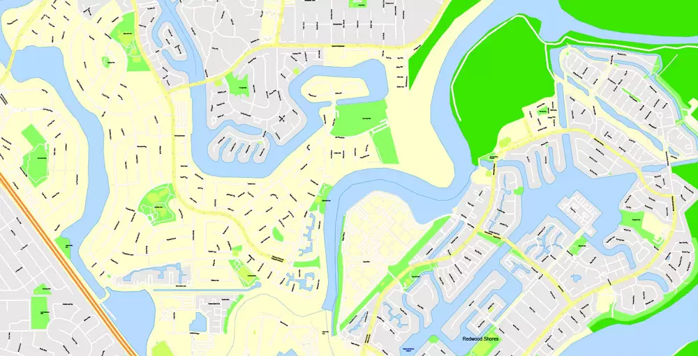 Printable Map San Francisco, California, US, exact vector Map street G-View City Plan Level 17 (100 meters scale) full editable, Adobe Illustrator