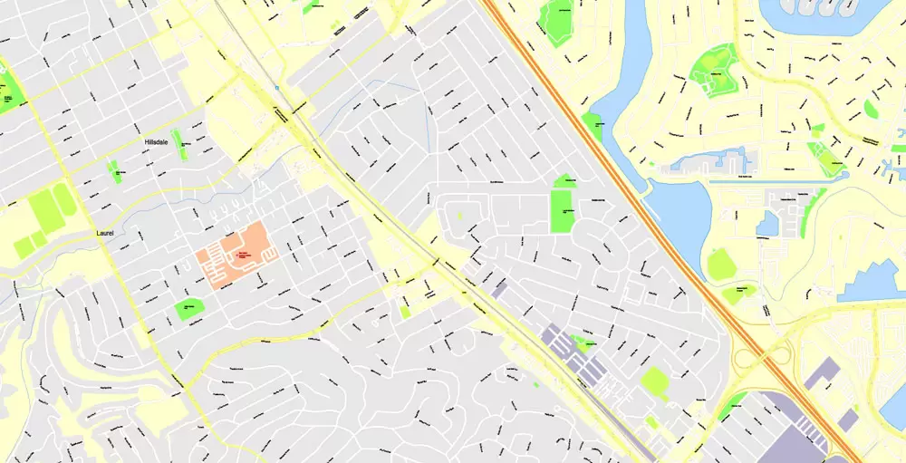 Printable Map San Francisco, California, US, exact vector Map street G-View City Plan Level 17 (100 meters scale) full editable, Adobe Illustrator