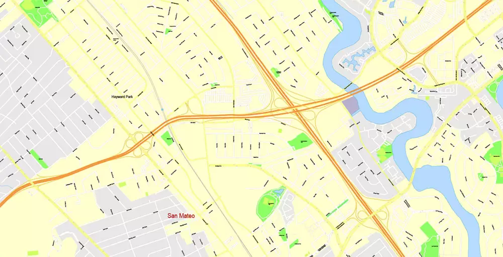 Printable Map San Francisco, California, US, exact vector Map street G-View City Plan Level 17 (100 meters scale) full editable, Adobe Illustrator