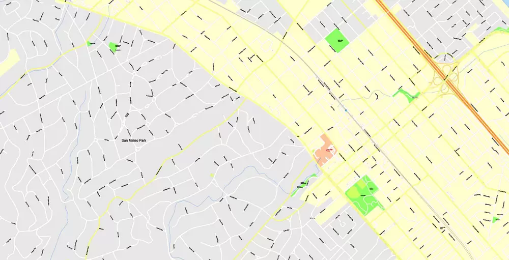 Printable Map San Francisco, California, US, exact vector Map street G-View City Plan Level 17 (100 meters scale) full editable, Adobe Illustrator