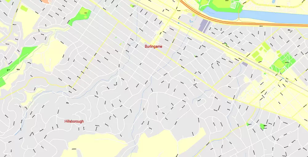 Printable Map San Francisco, California, US, exact vector Map street G-View City Plan Level 17 (100 meters scale) full editable, Adobe Illustrator