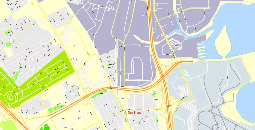 Printable Map San Francisco, California, US, exact vector Map street G-View City Plan Level 17 (100 meters scale) full editable, Adobe Illustrator