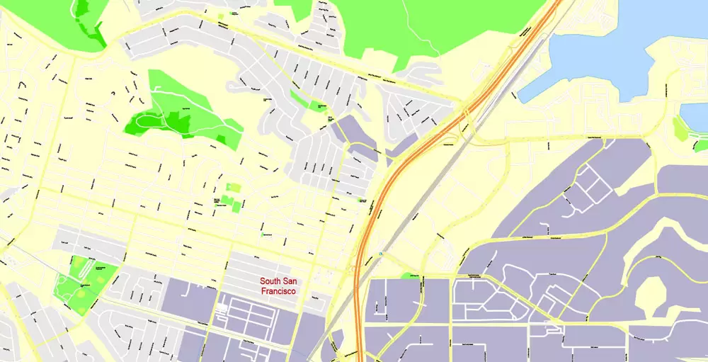 Printable Map San Francisco, California, US, exact vector Map street G-View City Plan Level 17 (100 meters scale) full editable, Adobe Illustrator