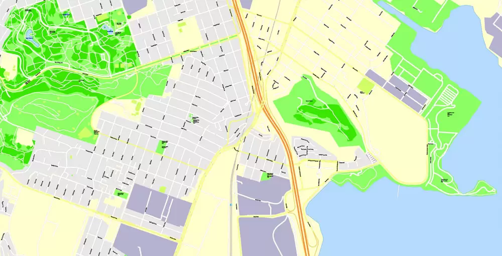 Printable Map San Francisco, California, US, exact vector Map street G-View City Plan Level 17 (100 meters scale) full editable, Adobe Illustrator