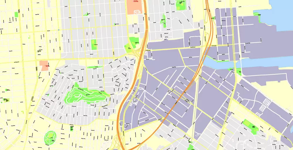 Printable Map San Francisco, California, US, exact vector Map street G-View City Plan Level 17 (100 meters scale) full editable, Adobe Illustrator