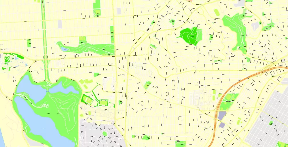 Printable Map San Francisco, California, US, exact vector Map street G-View City Plan Level 17 (100 meters scale) full editable, Adobe Illustrator