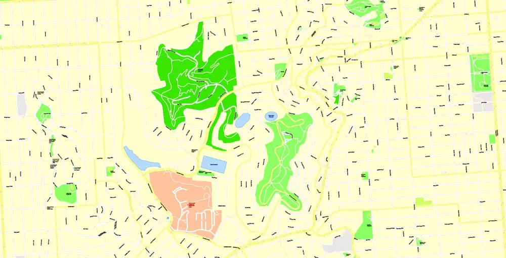 Printable Map San Francisco, California, US, exact vector Map street G-View City Plan Level 17 (100 meters scale) full editable, Adobe Illustrator
