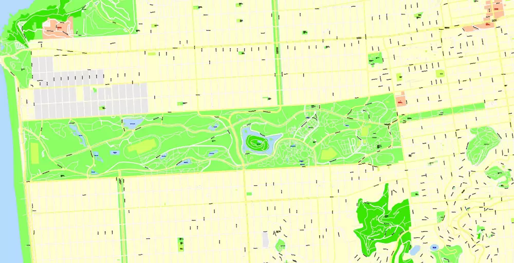 Printable Map San Francisco, California, US, exact vector Map street G-View City Plan Level 17 (100 meters scale) full editable, Adobe Illustrator